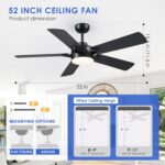 Ceiling Fans with Lights - 52 Inch Black Low Profile Ceiling Fan with Remote Control, 3CCT Dimmable Lighting, 6 Speeds Reversible, Modern Ceiling Fan Light for Indoor/Outdoor Use - Image 8