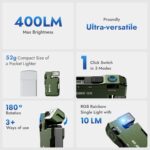 WUBEN G5 Rechargeable EDC Flashlight, Powerful RGB Flashights, 400 Lumens Portable Flat Mini Flashlights, IP68 Waterproof Multi-Mode Magnetic Small Keychain Flashlight for Camping, Emergency (Green) - Image 3