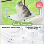 2PC Cat Window Perch Cordless Foldable Cat Hammock Bed for Window with Metal Frame and Reversible Cover, Large Suction Cups Window Resting Seat for Indoor Cats (Cat Bed, M-2PC) - Image 4