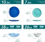 vancasso Bonita Dinnerware Set 24 Pieces Blue Stoneware Service for 6, Handpainted Spirals Pattern Stoneware Combination Set - Image 3