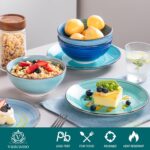 vancasso Bonita Dinnerware Set 24 Pieces Blue Stoneware Service for 6, Handpainted Spirals Pattern Stoneware Combination Set - Image 5