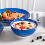 vancasso Bonita Dinnerware Set 24 Pieces Blue Stoneware Service for 6, Handpainted Spirals Pattern Stoneware Combination Set - Image 9