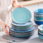 vancasso Bonita Dinnerware Set 24 Pieces Blue Stoneware Service for 6, Handpainted Spirals Pattern Stoneware Combination Set - Image 10