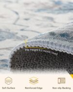 Area Rugs 5'x7' Washable Non-Slip, Floral Vintage Distress Print Pattern Medallion Carpet for Living Room Bedroom Dining Room, Light Blue Navy Beige Gray White - Image 3