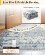 Area Rugs 5'x7' Washable Non-Slip, Floral Vintage Distress Print Pattern Medallion Carpet for Living Room Bedroom Dining Room, Light Blue Navy Beige Gray White - Image 5