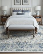 Area Rugs 5'x7' Washable Non-Slip, Floral Vintage Distress Print Pattern Medallion Carpet for Living Room Bedroom Dining Room, Light Blue Navy Beige Gray White - Image 9