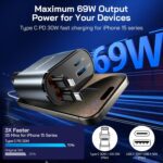 [2 Pack] Retractable Car Charger 4 in 1 Fast Car Phone Charger 69W, USB C Car Truck Accessories Adapter with 2X Retractable Charger Cords and 2X USB Ports for i Phone 16/15/14/13, for Samsung S25/S24 - Image 3