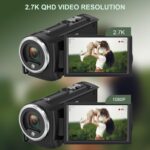 2.7K Video Camera Camcorder QHD 50MP YouTube Vlogging Camera 16X Digital Zoom Webcam 270 Degree Rotation Screen Camcorders with 32G SD Card and 2 Batteries Recording While Charging - Image 3