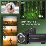 2.7K Video Camera Camcorder QHD 50MP YouTube Vlogging Camera 16X Digital Zoom Webcam 270 Degree Rotation Screen Camcorders with 32G SD Card and 2 Batteries Recording While Charging - Image 4