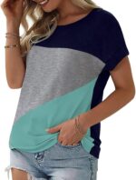 Womens Color Block Short Sleeve Tops Casual Summer T-Shirt - Image 3
