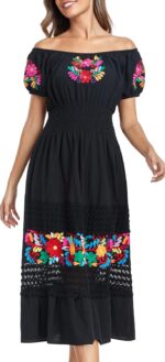 YZXDORWJ Women's Mexican Dress Floral Embroidered Casual Lace Ruffle Maxi Dress - Image 6