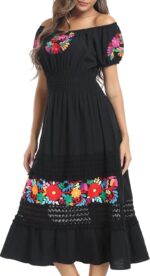 YZXDORWJ Women's Mexican Dress Floral Embroidered Casual Lace Ruffle Maxi Dress - Image 7