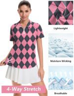 LOMON Womens Golf Polo Shirts Summer Short Sleeve 1/4 Zip Tops Moisture Wicking Casual Tennis Activewear with Pockets - Image 4