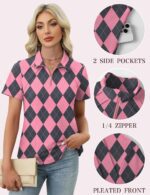 LOMON Womens Golf Polo Shirts Summer Short Sleeve 1/4 Zip Tops Moisture Wicking Casual Tennis Activewear with Pockets - Image 5