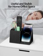 Desk Supplies Organizer, Multi-Functional Pencil Pen Holder with Wireless Charger, Desktop Stationery Organizer, Home Office Supply Storage Box Caddy (Black) - Image 5