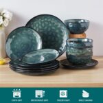 vancasso Starry 12-Pieces Dinnerware Set for 4, Stoneware Plates and Bowls Set Tableware, Dishwasher and Microwave Safe, Green - Image 4