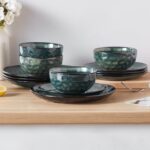 vancasso Starry 12-Pieces Dinnerware Set for 4, Stoneware Plates and Bowls Set Tableware, Dishwasher and Microwave Safe, Green - Image 8