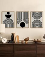 PHOPAGO Black Abstract Wall Art Geometry Minimalist Sun Lines Framed Canvas Painting Artwork 11x14in Natural Framed - Image 3