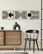 PHOPAGO Black Abstract Wall Art Geometry Minimalist Sun Lines Framed Canvas Painting Artwork 11x14in Natural Framed - Image 4