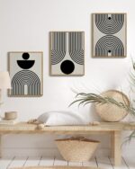 PHOPAGO Black Abstract Wall Art Geometry Minimalist Sun Lines Framed Canvas Painting Artwork 11x14in Natural Framed - Image 5