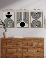 PHOPAGO Black Abstract Wall Art Geometry Minimalist Sun Lines Framed Canvas Painting Artwork 11x14in Natural Framed - Image 6