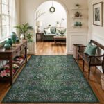 Lahome Floral Dark Green Area Rugs 5x7, Soft Washable Rugs for Living Room Bedroom, Boho Non Slip Low Pile Forest Stain Resistance Large Throw Carpet for Farmhouse Dining Room Office, Dark Green - Image 3