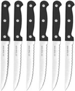 Steak Knives, 7 Pieces Steak Knife Set with Block, High Carbon Stainless Steel, Serrated Silverware Set, Black - Image 4