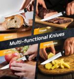 Steak Knives, 7 Pieces Steak Knife Set with Block, High Carbon Stainless Steel, Serrated Silverware Set, Black - Image 7