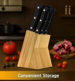 Steak Knives, 7 Pieces Steak Knife Set with Block, High Carbon Stainless Steel, Serrated Silverware Set, Black - Image 8