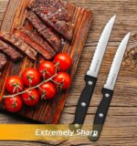 Steak Knives, 7 Pieces Steak Knife Set with Block, High Carbon Stainless Steel, Serrated Silverware Set, Black - Image 9