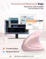 TECKNET Ergonomic Wireless Vertical Mouse - 4800 DPI, 5 Adjustable Levels, 2.4GHz Optical, 6 Buttons for Carpal Tunnel - Laptop, Desktop, PC, MacBook Compatible - Pink - Image 6