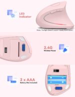TECKNET Ergonomic Wireless Vertical Mouse - 4800 DPI, 5 Adjustable Levels, 2.4GHz Optical, 6 Buttons for Carpal Tunnel - Laptop, Desktop, PC, MacBook Compatible - Pink - Image 7
