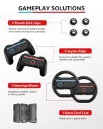 Switch 2 Accessories, Carrying Case & Screen Protector for Nintendo, 16-in-1 Game Bundle: Two Tempered Glass, Travel Dockable Shell, Grip for Joycon Controller, Console Protective Cover Steering Wheel - Image 8