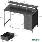 Huuger 47 Inch Computer Desk with Power Outlets and LED Lights, Gaming Desk with 4 Drawers, Office Desk with Monitor Stand, Study Work Home Office, Small Spaces, Black - Image 3