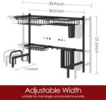 Over The Sink Dish Drying Rack - Adjustable 2 Tier Large Capacity Stainless Steel Drainer with Cutlery & Utensil Holders, Kitchen Storage & Organization, 30"-33.9" L x 11" W x 21.5" H, Black - Image 3