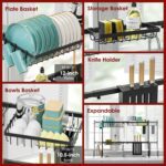 Over The Sink Dish Drying Rack - Adjustable 2 Tier Large Capacity Stainless Steel Drainer with Cutlery & Utensil Holders, Kitchen Storage & Organization, 30"-33.9" L x 11" W x 21.5" H, Black - Image 6