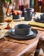 Famiware Nebula Ridge Stoneware Dinnerware Sets, Plates and Bowls Sets for 4, 12 Pieces Dishes Set, Microwave and Dishwasher Safe Kitchen Plates, Charcoal - Image 4