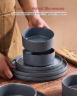 Famiware Nebula Ridge Stoneware Dinnerware Sets, Plates and Bowls Sets for 4, 12 Pieces Dishes Set, Microwave and Dishwasher Safe Kitchen Plates, Charcoal - Image 7