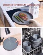 Famiware Nebula Ridge Stoneware Dinnerware Sets, Plates and Bowls Sets for 4, 12 Pieces Dishes Set, Microwave and Dishwasher Safe Kitchen Plates, Charcoal - Image 8
