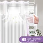 No Hook Purple Floral Shower Curtain with Snap in Fabric Liner Set - Elegant Spring Dahlia Flower for Bathroom, Ombre Ringless Double Layer Hotel Style, 71x74 Inches - Image 3