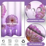 No Hook Purple Floral Shower Curtain with Snap in Fabric Liner Set - Elegant Spring Dahlia Flower for Bathroom, Ombre Ringless Double Layer Hotel Style, 71x74 Inches - Image 4