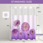 No Hook Purple Floral Shower Curtain with Snap in Fabric Liner Set - Elegant Spring Dahlia Flower for Bathroom, Ombre Ringless Double Layer Hotel Style, 71x74 Inches - Image 7