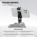 Neewer Metal Phone Tripod Mount with Cold Shoes, 1/4" Thread, 180° Tilt, 360° Rotation, Adjustable Phone Clamp Metal Phone Holder Compatible with iPhone 16 15 Pro Max S24 Ultra Camera Cage, GA010 - Image 7