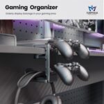 3-in-1 PC Gaming Headset&Controller Holder - EURPMASK Headphone Stand w/Adjustable Clamp&2 Controller Holder&Rotating Arm&Cable Organizer, Universal PC Gaming Accessory Controller Headset Stand-Black - Image 3