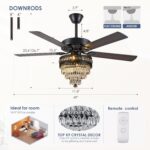 Crystal Ceiling Fan Fandelier with Lights - Modern Outdoor Fans with Remote Control，Noiseless AC Motor, Retro/Farmhouse Lighting, Dining Room， Living Room (52" - Image 6
