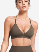 YEOREO Sports Bras for Women Strappy Padded Halter Ericie Open Back Light Impact Deep V Neck Yoga Workout Gym Tops - Image 3