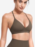 YEOREO Sports Bras for Women Strappy Padded Halter Ericie Open Back Light Impact Deep V Neck Yoga Workout Gym Tops - Image 5