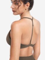 YEOREO Sports Bras for Women Strappy Padded Halter Ericie Open Back Light Impact Deep V Neck Yoga Workout Gym Tops - Image 6