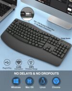 EDJO Ergonomic Wireless Keyboard for Large Hands, with Wrist Rest, Wave Keys, 2.4GHz Full Size Ergo Cordless USB Computer Keyboard, Comfortable Natural Typing, for Laptop, Mac, Windows (Gray) - Image 7