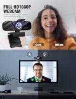 Full HD Webcam with Built-in Microphone and Rotatable Tripod, 1080P Video and Wide Angle Camera, Privacy Cover, for Desktop PC or Laptop Computer - Image 3